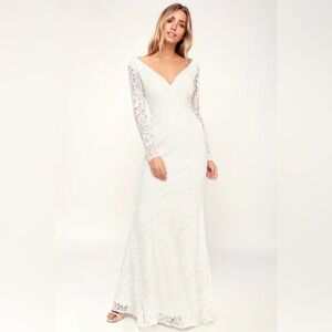 Lulus White Lace Long Sleeve Maxi Dress